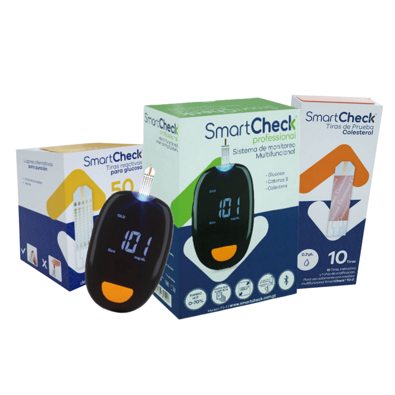 Glucómetro Smartcheck Professional + Tiras Reactivas De Glucosa Smartcheck + Tiras colesterol Smartcheck 10 uni