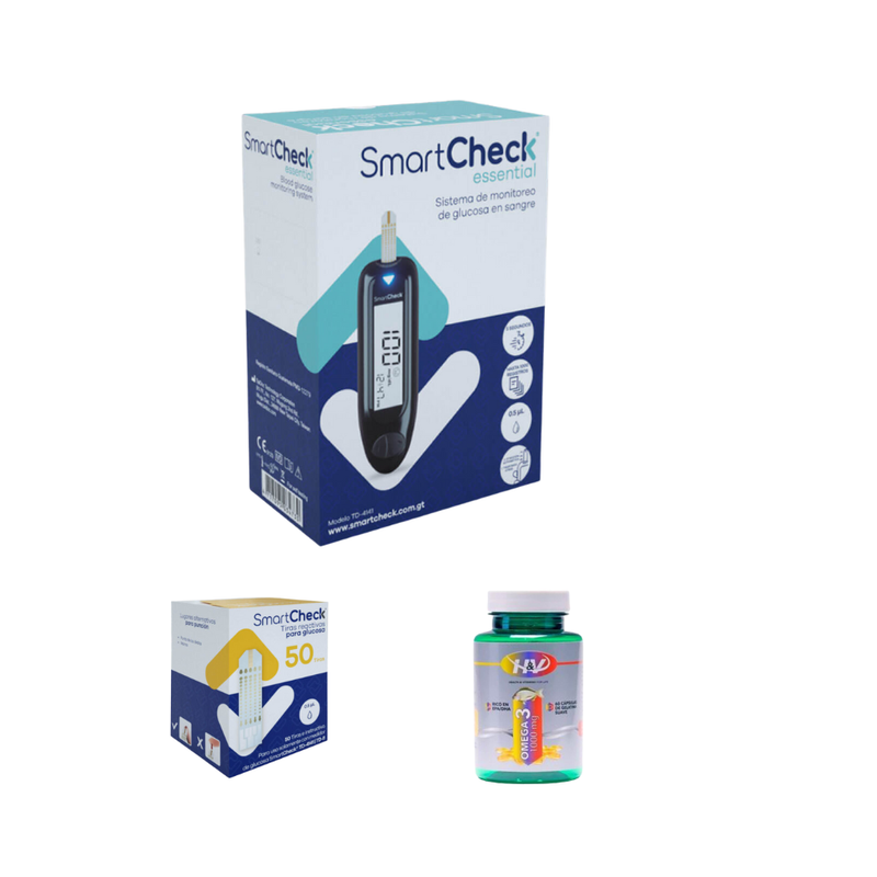 Glucómetro Essential + tiras de glucosa+ ¡GRATIS! omega 3