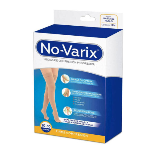 Media de compresión firme NoVarix – Al Muslo con Punta Abierta 20-30 mmHg
