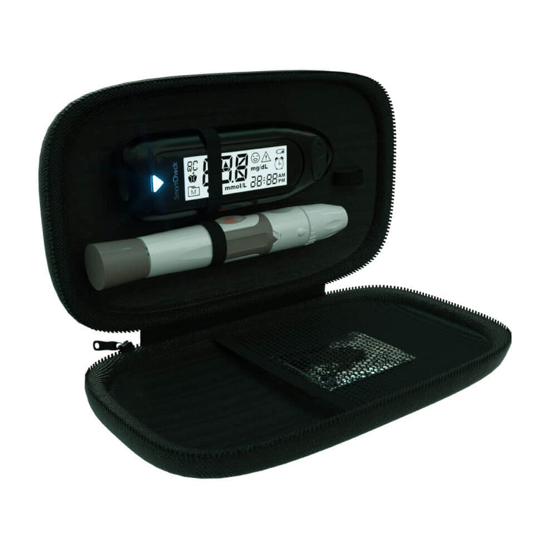 Medidor de glucosa o azúcar en sangre, glucómetro Smartcheck Essential